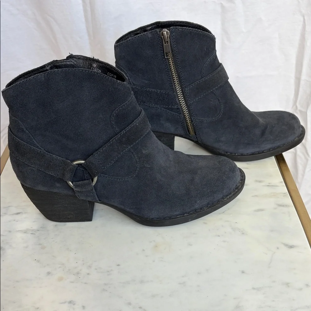 Born Carmel Harness Navy Blue Suede Ankle Boots